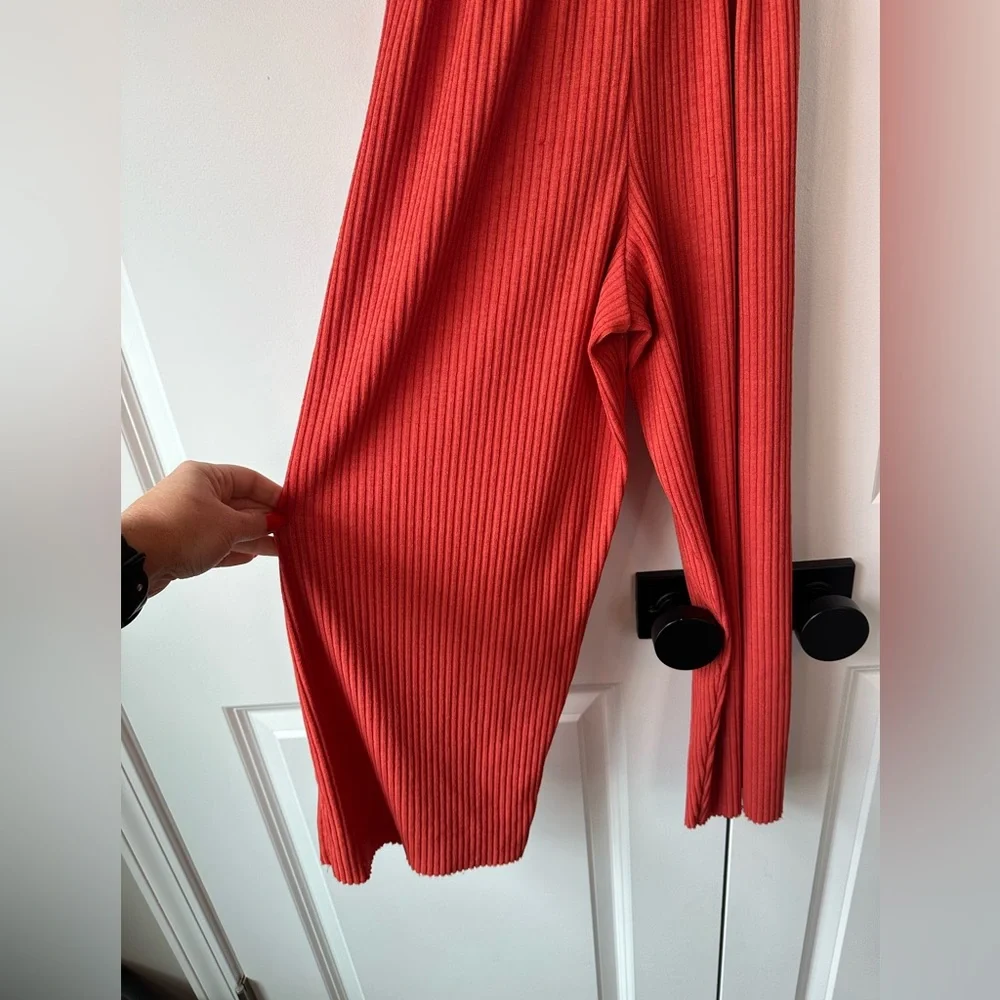 Zara Girls Ribbed Wide Leg Sleeveless Jumpsuit Rust/White (Size 9)